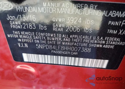 2017 Hyundai Elantra Se z USA, uszkodzony, nr VIN 5NPD84LF8HH007388